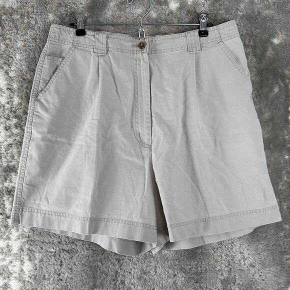 LL Bean Plus Size 18 Flat Front Casual Chino Shorts Gray Button Zip Pocket - Picture 1 of 10